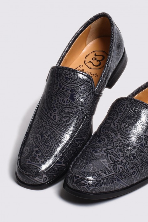 レザーローファー ペイズリー型押しダークグレイ 国産 革靴 低価格化 紳士靴 バジョルゴ a71s 牛革 限定モデル BajoLugo