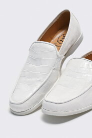 レザーローファー　クロコダイル　ホワイト　国産天然皮革　本革　革靴　メンズシューズ　BajoLugo　バジョルゴ（14-BajoLugo-H1506）