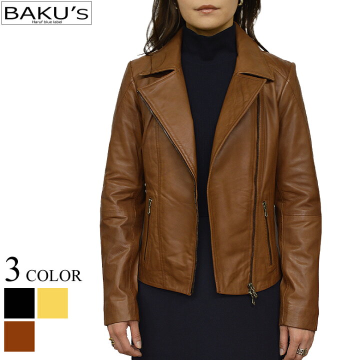 楽天市場 本革 レザージャケット レディース ライダースジャケット ダブルライダース 革ジャン 皮ジャン ラムレザー レザーブルゾン ダブル 本革 ジャケット おしゃれ シンプル 軽い 茶 ブラウン 秋 冬 大きいサイズ レディースアウター M0484br Baku