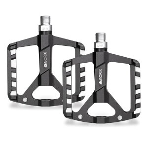 GORIX(ゴリックス) 自転車ペダル フラットペダル 3ベアリング 滑らかな回転 軽量 アルミ 幅広 薄型 おしゃれデザイン 滑り止めピン (GX-FY327) マットブラック 耐久性 ロードバイク クロスバイク