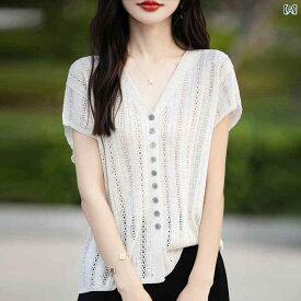 ニット トップス 七分丈 韓国 2024 夏の 新型は やせています。