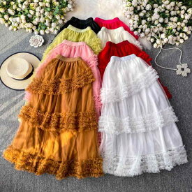 スカート レディース 白 チュール 切り替え ハイウエスト スリム フレア プリンセス 夏 フェミニン ガーリー 軽やか ロマンティック