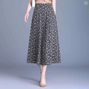 花柄ロングプリーツスカート フラワープリント シフォンの 花の 半身の スカートの レディース 2025 新型の 夏の 薄手 金の プリーツの スカートの 中で 長い A 字の 大きい 振り子の プリント