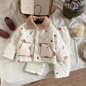 子供 パジャマ かわいい ファッション 安眠アーティファクト 上下 二点セット 冬 暖かい 厚手 裏起毛 コットン 室内向け ホワイト ブルー ピンク