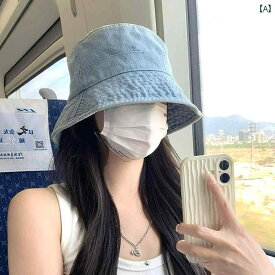 帽子 包頭 バケツハット レディース 日よけ ドーム ウォッシュ デニム 大きい頭囲 日焼け防止 顔が小さく見える おしゃれ ファッション 万能 ブルー