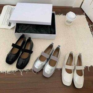 スプライシング チェーン飾り バレエシューズ 格子縞 女性 レディース JIAMEIRUI Jiameirui スクエアトゥ フォレスト ソフトソール メリージェーン