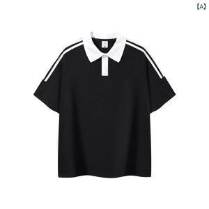 ポロシャツ レディース 半袖 夏 カラー ブロック スリー ストライプス 200 G 綿 ラグラン ポロシャツ レディース 和風 シンプル ショート Tシャツ メンズ