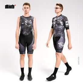 サイクリング　ウェア　スーツ Shuqi SAYKEEP ブラック チーム ユニフォーム スーツ ユニセックス 夏用 半袖 サイクリング 5点 式 自転車 オーバー オール