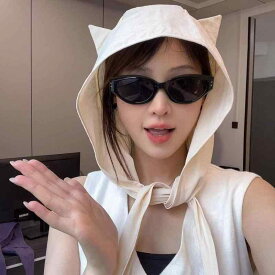 かわいい おしゃれ かぶりもの 帽子　うさぎ耳　かわいい 小 悪魔 ストラップ 速乾 サンハット 女性用 薄型 耳 保護 ヘッド スカーフ 帽子 かわいい 猫 アウター ショール