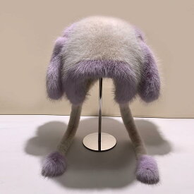 かわいい おしゃれ かぶりもの 帽子　うさぎ耳　かわいい ウサギの 耳の 帽子 キツネの 毛皮の フェイク 毛皮 暖かい かわいい 裏起毛 レディース 保護 雷 鋒