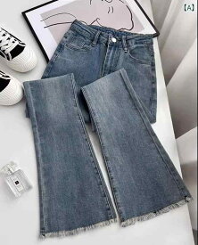 レディース セミフレアパンツ 大人 上品 エレガント 濃い 色の 微 ラッパの ジーパンの レディース高 腰の 夏の 薄手 金の 2024の 新型の 小さい 背の 30mmの ゆったりしている ラッパの ズボンの 潮