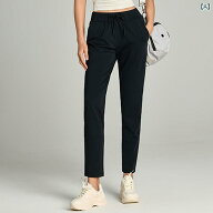 レディース ゆったり ストレート ヨガパンツ ドローストリング ウエスト ドレープ感 伸縮性 9分丈 運動 …