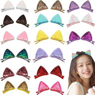 キッズ 女の子用 ヘアクリップ プリンセス風 カートゥーン 田園スタイル 猫耳型 魚鱗デザイン フラッシュ…
