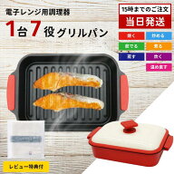【レビュー特典付】電子レンジ調理器 角型 直火風焼き目 1台7役 1000mL レシピ本付 HTO-8957
