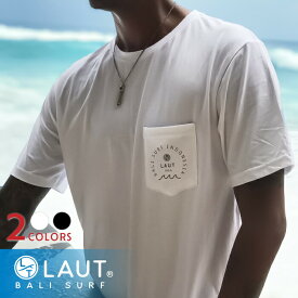 LAUT BALI SURF サーフブランド メンズ ポケット tシャツ ホワイト/グレー バリ島 かっこいい おしゃれ ビーチスタイル 南国 西海岸 ハワイアン サーフ系 ラウトバリサーフ