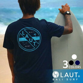 LAUT BALI SURF サーフブランド tシャツ メンズ ホワイト/ブラック/グレー 白/黒 S/M/L 波 ヤシの木 WAVE バリ発 かっこいい おしゃれ ビーチスタイル 南国 スタンダード 西海岸 ハワイアン サーフィン サーフ系 ラウトバリサーフ