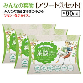 葉酸サプリ みんなの葉酸 お得な3個アソートセット（約90日分）【妊活期～妊娠中～授乳中の各時期の推奨量に合わせた3種類の葉酸からお選び頂けます