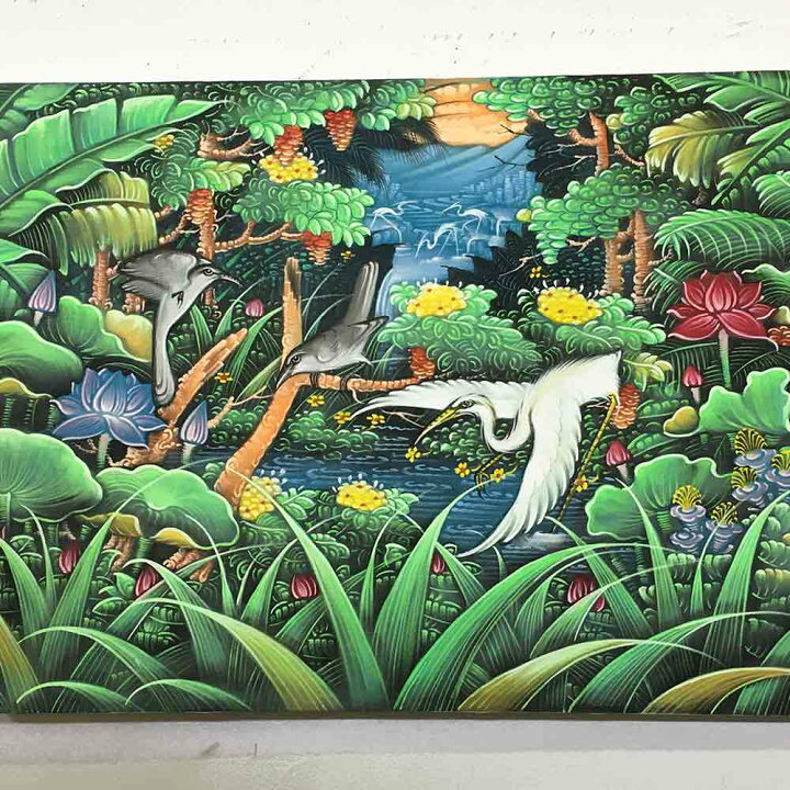 楽天市場】バリ絵画 鳥の絵 3羽 グレー 白 W80×H60cm ブンゴセカン 