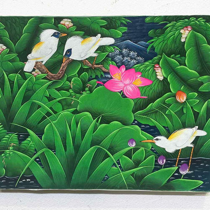 楽天市場】バリ絵画 鳥の絵 3羽 小鳥 シラサギ W40×H30cm ブンゴセカン 
