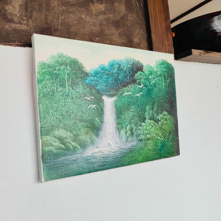 楽天市場】森の絵 滝の絵 鳥の絵 フレームなし W40×H30cm 緑 グリーン 