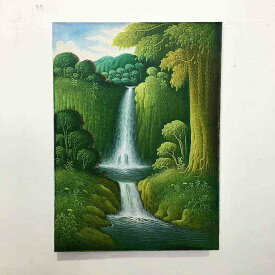 森の絵 滝の絵 森の滝 フレームなし W60×H80cm 緑 グリーン バリ絵画 アートパネル 大きい 風景画 癒し バリアート インテリア アジアン バリ雑貨 ウォールデコレーション 自然 バリ島 水辺 開運 風水
