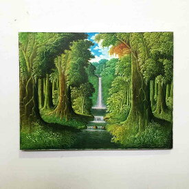 森の絵 滝の絵 森の滝 フレームなし W80×H60cm 緑 グリーン バリ絵画 アートパネル 大きい 風景画 癒し バリアート インテリア アジアン バリ雑貨 ウォールデコレーション 自然 バリ島 水辺 開運 風水