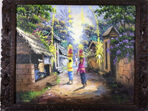 【インテリア雑貨 おしゃれ バリ風】 アジアン雑貨 インテリア バリ風 バリ絵画 風景画 村 A-1 W74×H64cm 額付き 壁掛け インテリア 絵 アート パネル 壁飾り アジアン 雑貨 バリ バリ島 リゾー