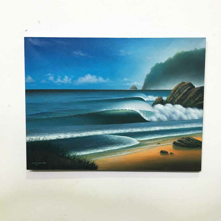 楽天市場】バリ 絵画 波の絵 ビーチ 海岸 Goes Windy 80×60cm 青い 海  