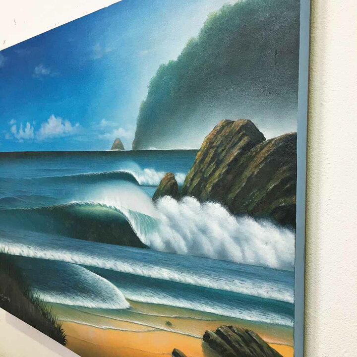 在庫処分セール】【アウトレット】バリ絵画 アートパネル 波の絵 