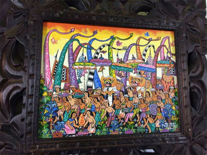 楽天市場】【インテリア雑貨 おしゃれ バリ風】 バリ絵画 バロンの祭列 