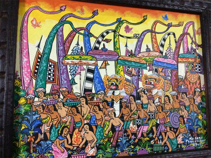 楽天市場】【インテリア雑貨 おしゃれ バリ風】 バリ絵画 バロンの祭列 