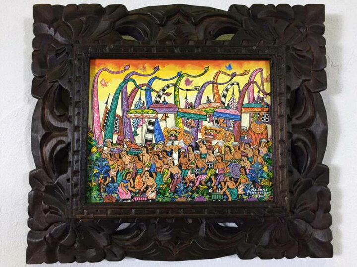 楽天市場】【インテリア雑貨 おしゃれ バリ風】 バリ絵画 バロンの祭列 