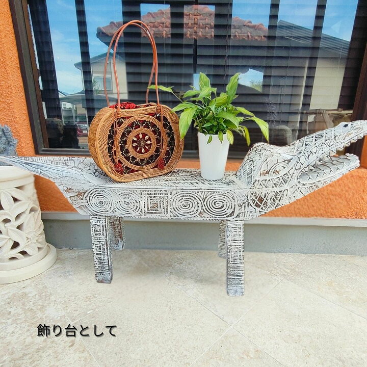 楽天市場】バリ島直輸入 手彫り 白いワニ ウッドベンチ 幅 約130cm 