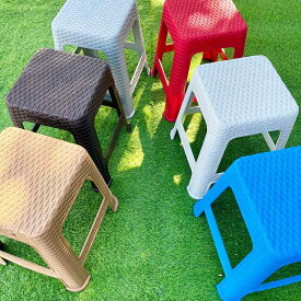 【レビュー★5 高評価】人気 ガーデンチェア 屋外 アウトドア スタッキングチェア スツール 樹脂製 プラスチック ラタン調 軽量 おしゃれ 椅子 イス 角型 高さ約50cm スタッキング収納 カフェ ベランダ テラス 店舗 イベント 防水 業務用 選べる6色 屋外用 雨ざらし バリ風