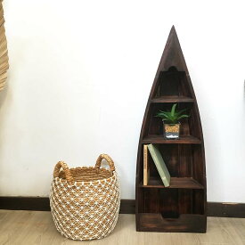 オープンラック 棚 4段 木製 白 茶 高さH100cm ボートラック 船形 ブラウン ホワイトウォッシュ 飾り棚 ウッドラック シェルフ アジアン家具 インテリア アジアン バリ 北欧 ハワイアン 西海岸 ボヘミアン ボーホー マリンテイスト ナチュラルインテリア メンズインテリア
