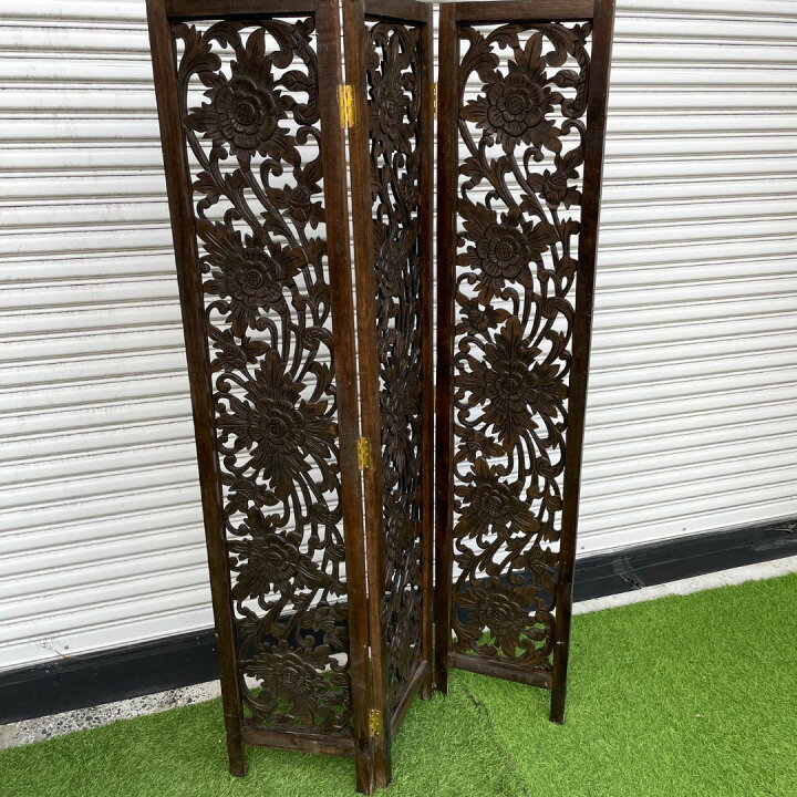 楽天市場】パーテーション 衝立 3連 フラワー柄 ゴールド ブラウン 