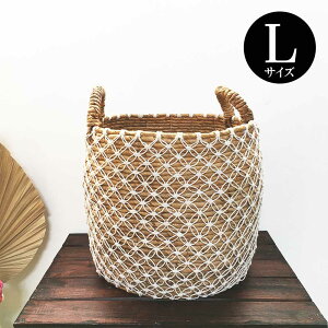 バナナリーフ バスケット かご Lサイズ 丸型 持ち手付き ランドリーバスケット おしゃれ 洗濯かご 収納かご おもちゃ ぬいぐるみ ブロック カゴ 鉢カバー アジアン雑貨 バリ雑貨 インテリア