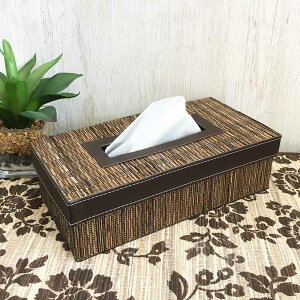 【インテリア雑貨 おしゃれ バリ風】 ティッシュケース ペーパータオル ティッシュボックス 茶色 ブラウン パームリディ編み 合皮 ティッシュケースカバー ティッシュカバー ナチュラル お