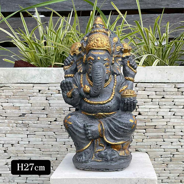 楽天市場】ガネーシャ 石像 グレー 金 H27cm セメント製 置物 オブジェ 