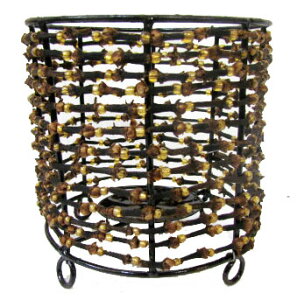 キャンドルスタンドアイアンビーズ 円柱タイプ ブラウン系【バリ直輸入】茶 キャンドルライト キャンドルホルダー ろうそく ろうそく立て キャンドルランプ リラックス ディスプレイ イン