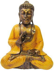 来迎印ブッダ オレンジ袈裟バリ島 直輸入 心落ち着く 仏陀 仏像 坐像 ゴールド 袈裟 軽量 レジン製 癒し スピリチュアル 置物 オブジェ アジアンインテリア オリエンタル 土産【バリ・アジ