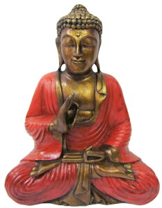 来迎印ブッダ 赤袈裟バリ島 直輸入 心落ち着く 仏陀 仏像 坐像 座禅 ゴールド 袈裟 軽量 レジン製 癒し スピリチュアル 置物 オブジェ アジアンインテリア オリエンタル 土産【バリ・アジ