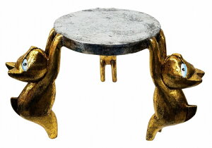 ねこの花台 (L)ゴールド&シルバー【バリ島直輸入】花台/花置き/天然木/バリ猫/ねこ/ネコ/猫/花台/プレゼント/アジアンテイスト/ディスプレイ/インテリア【バリ・アジアン雑貨バリパラダ