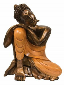 立て膝ブッダ 28 オレンジバリ島 直輸入 心落ち着く 仏陀 仏像 坐像 ゴールド オレンジ袈裟 軽量 レジン製 癒し スピリチュアル 置物 オブジェ アジアンインテリア オリエンタル 土産【バリ