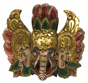 木製ガネーシャ(お面) 白【バリ島直輸入】インド神 ヒンドゥー教 象の頭 夢をかなえるゾウ 壁掛け 壁飾り マスク ディスプレイ 厄除 財運 商業の神 学問の神 アジアンインテリア アジア