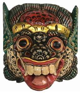 木製バロン(お面)マスク20顔黒耳緑王冠歯大【バリ・アジアン雑貨バリパラダイス】