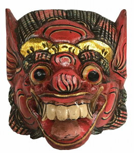 木製バロン(お面)マスク20全赤王冠1段【バリ・アジアン雑貨バリパラダイス】