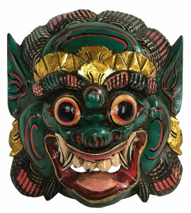 木製バロン(お面)マスク20全緑王冠2段歯小【バリ・アジアン雑貨バリパラダイス】