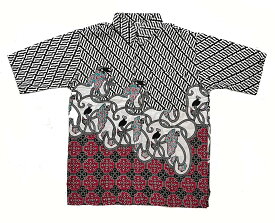 メンズ(紳士）バティックシャツ黒白赤系【バリ・アジアン雑貨バリパラダイス】