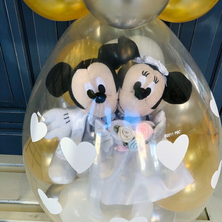 楽天市場 ゴールドアレンジ バルーン電報 電報 結婚式 ディズニー ミッキー ミニーのウェディング おしゃれなぬいぐるみ 祝電 入籍祝いにも バルーンショップ バルバルーン